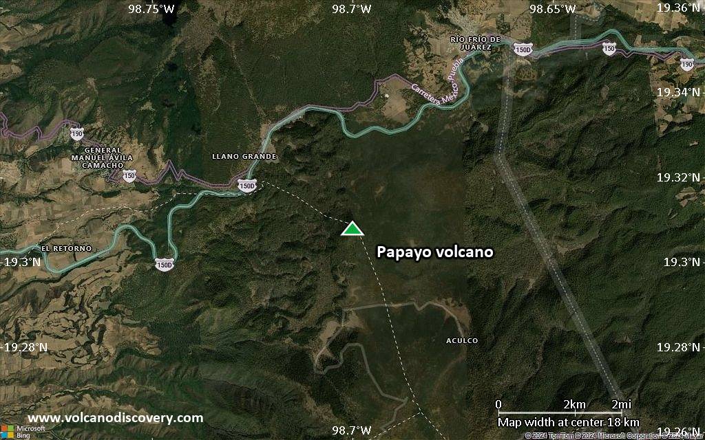 Satellite/aerial-type map of Papayo volcano (scale of approx. 10-20 km)