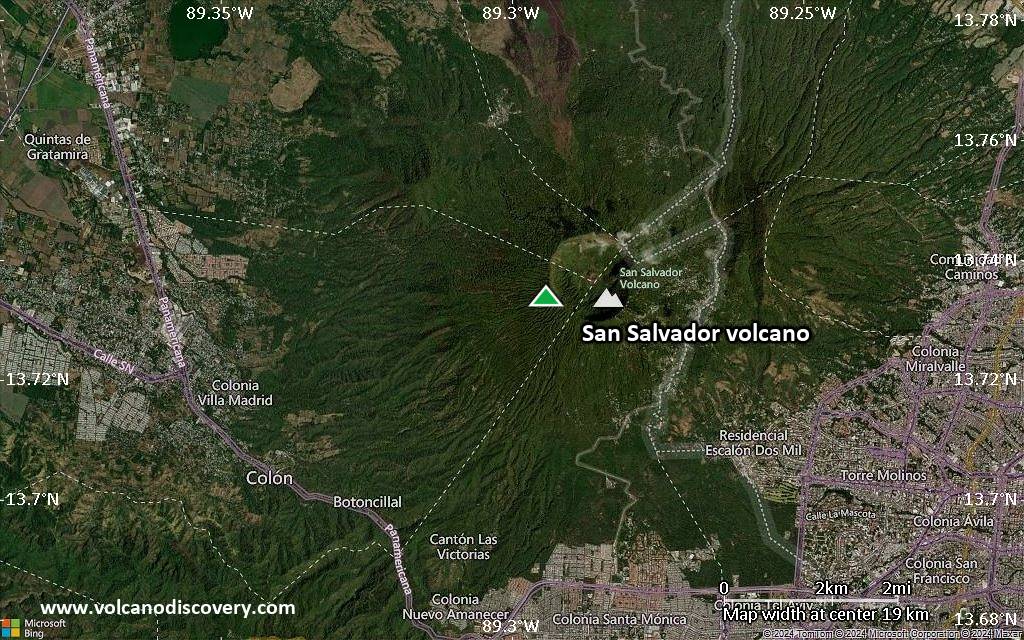 Satellite/aerial-type map of San Salvador volcano (scale of approx. 10-20 km)