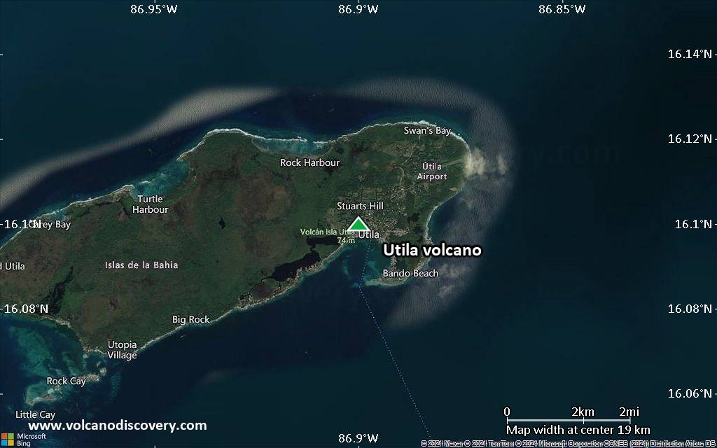 Satellite/aerial-type map of Utila volcano (scale of approx. 10-20 km)