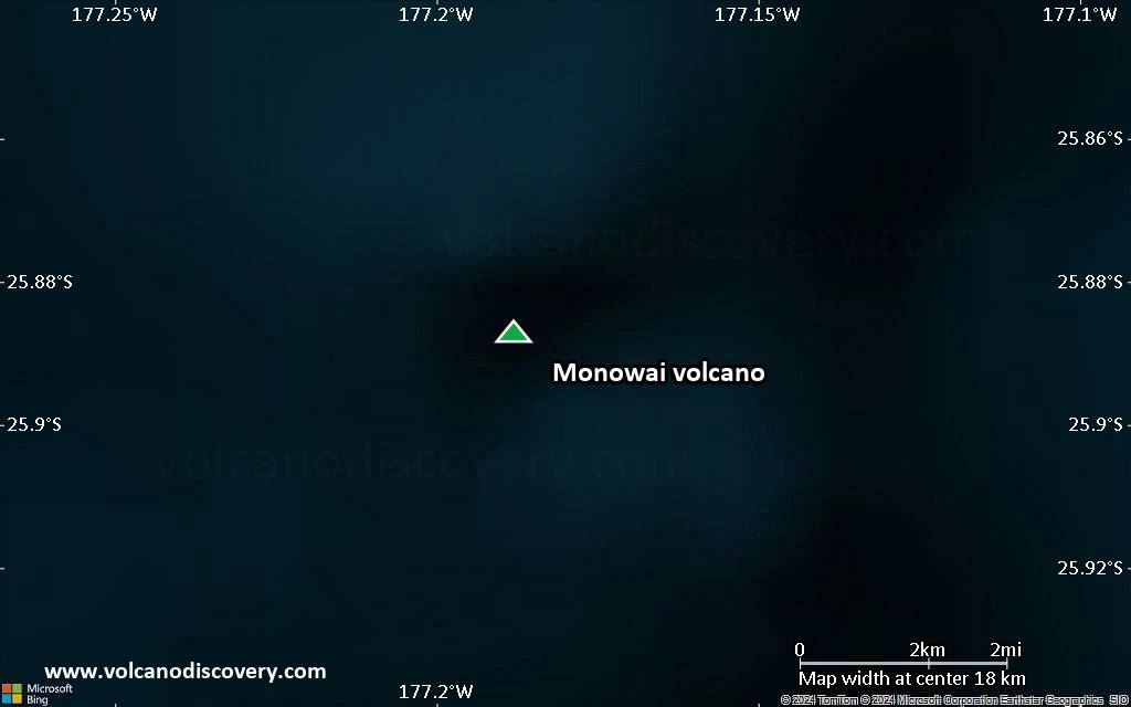 Satellite/aerial-type map of Monowai volcano (scale of approx. 10-20 km)