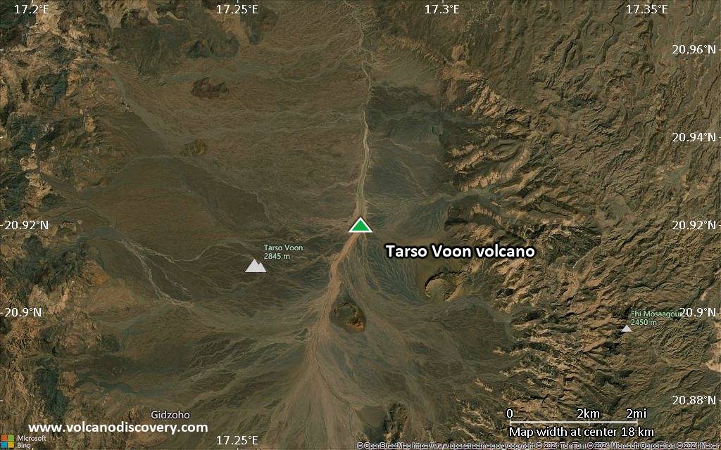 Satellite/aerial-type map of Tarso Voon volcano (scale of approx. 10-20 km)