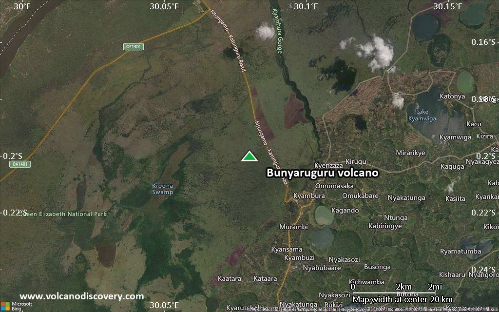 Satellite/aerial-type map of Bunyaruguru volcano (scale of approx. 10-20 km)