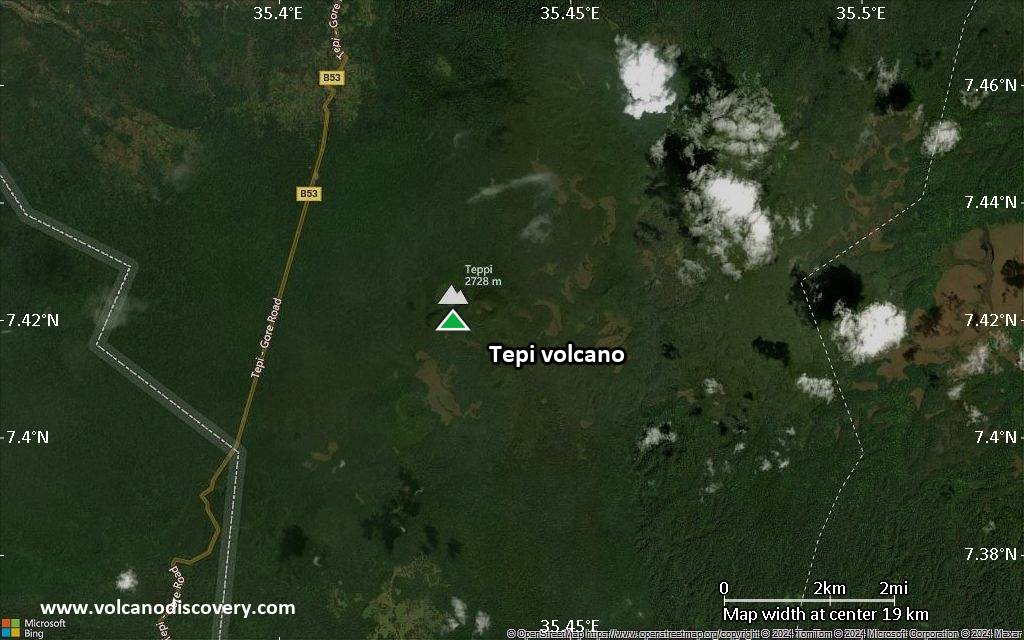 Satellite/aerial-type map of Tepi volcano (scale of approx. 10-20 km)