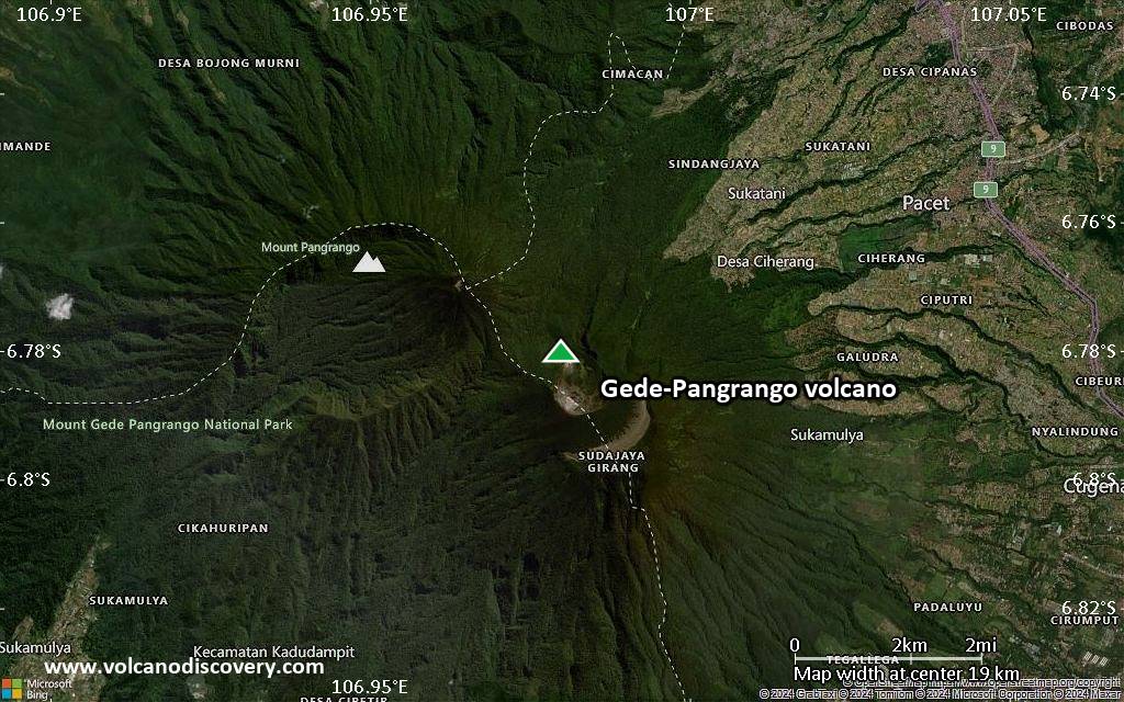 Satellite/aerial-type map of Gede-Pangrango volcano (scale of approx. 10-20 km)