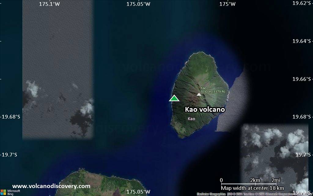 Satellite/aerial-type map of Kao volcano (scale of approx. 10-20 km)