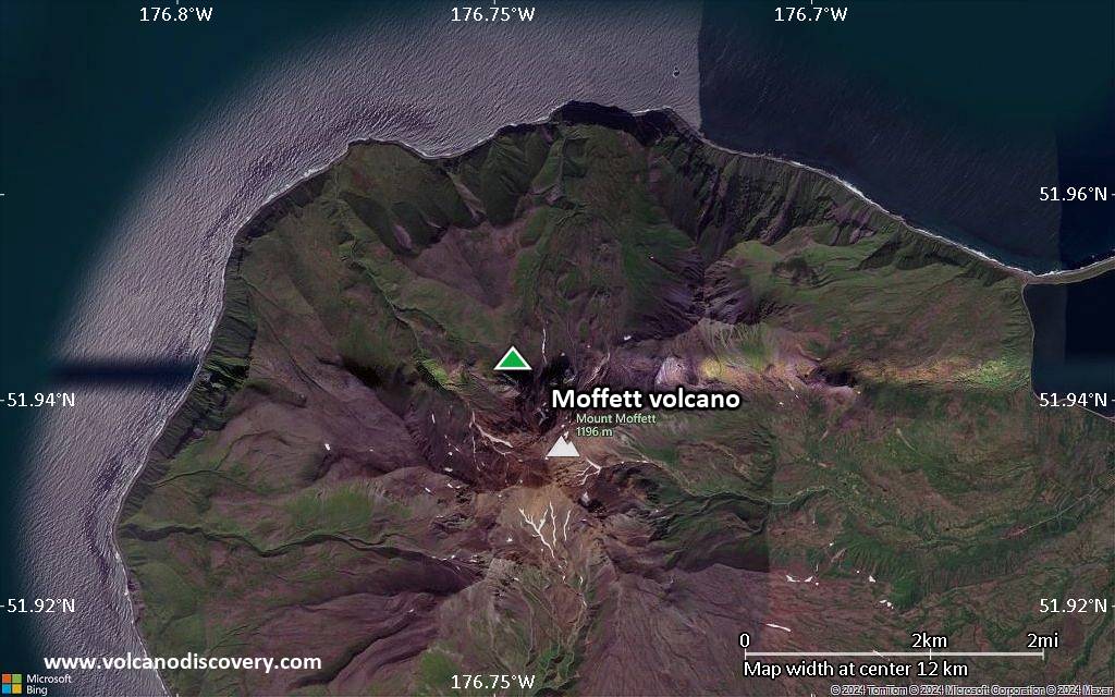 Satellite/aerial-type map of Moffett volcano (scale of approx. 10-20 km)