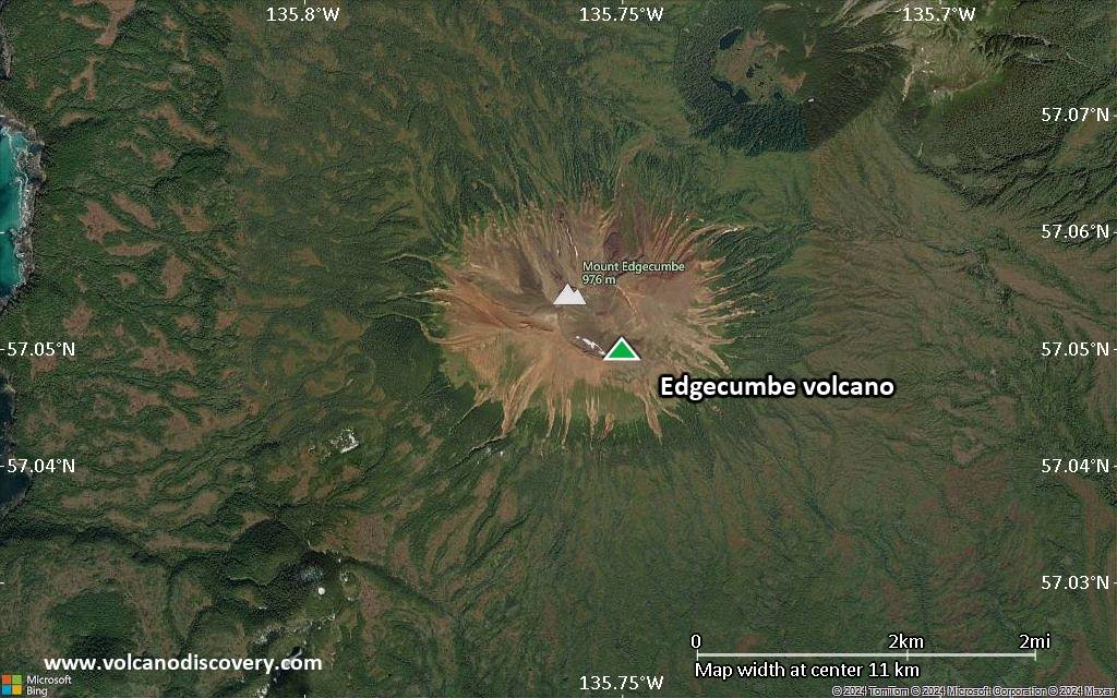 Satellite/aerial-type map of Edgecumbe volcano (scale of approx. 10-20 km)
