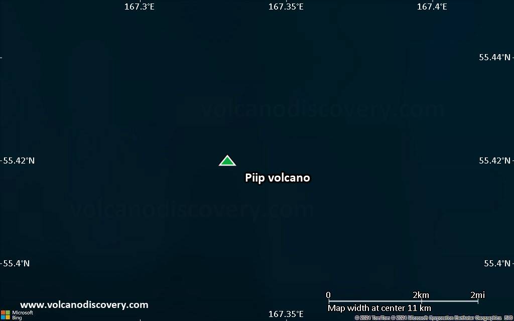 Satellite/aerial-type map of Piip volcano (scale of approx. 10-20 km)
