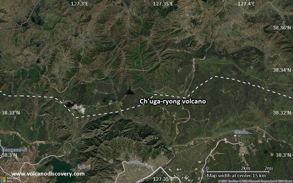 Satellite/aerial-type map of Ch'uga-ryong volcano (scale of approx. 10-20 km)