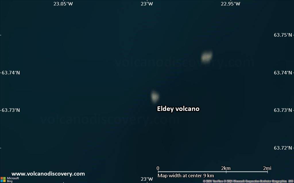 Satellite/aerial-type map of Eldey volcano (scale of approx. 10-20 km)