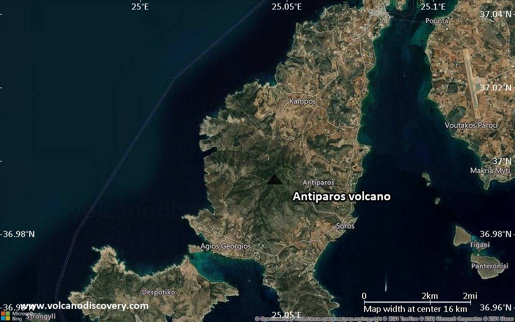 Satellite/aerial-type map of Antiparos volcano (scale of approx. 10-20 km)