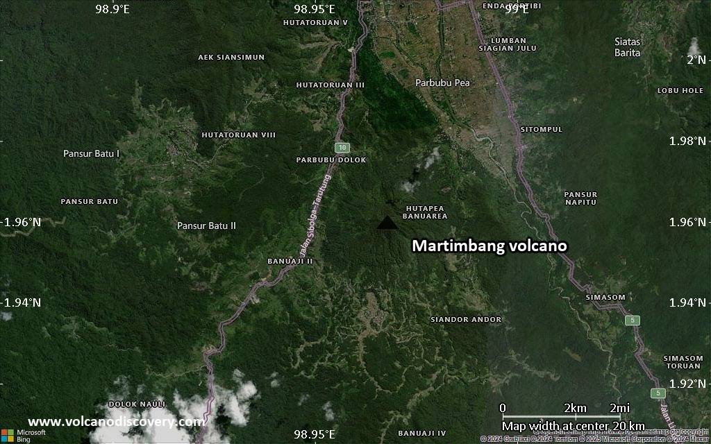 Satellite/aerial-type map of Martimbang volcano (scale of approx. 10-20 km)