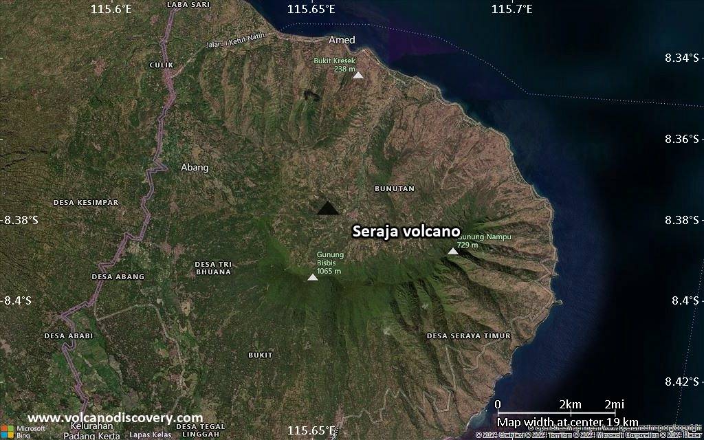 Satellite/aerial-type map of Seraja volcano (scale of approx. 10-20 km)
