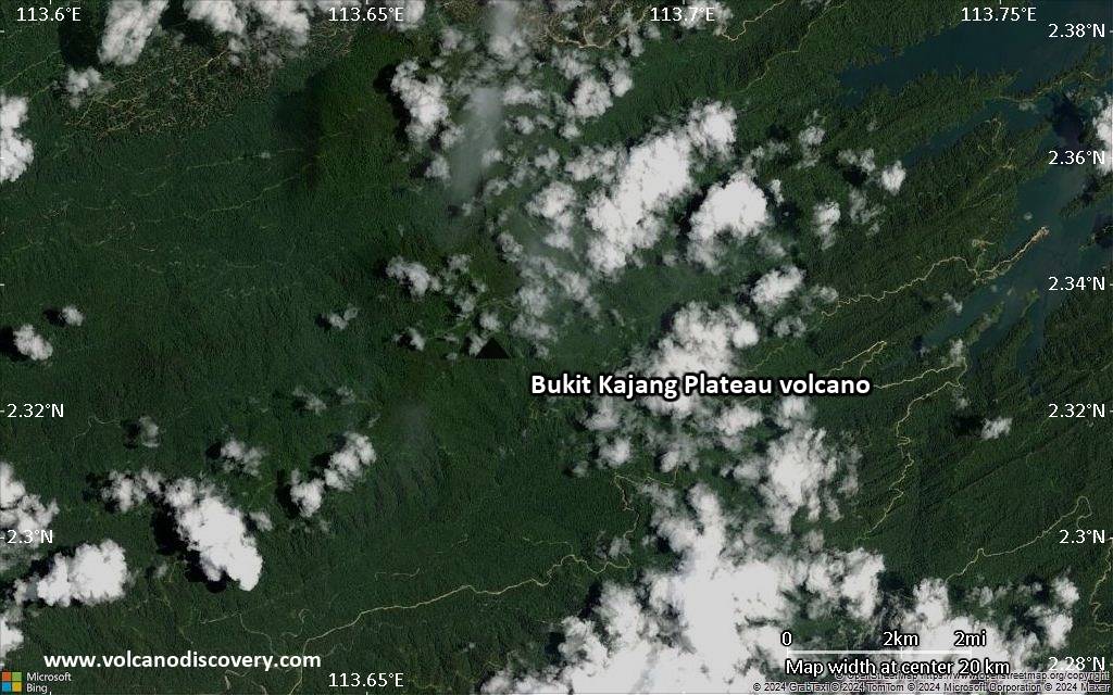 Satellite/aerial-type map of Bukit Kajang Plateau volcano (scale of approx. 10-20 km)