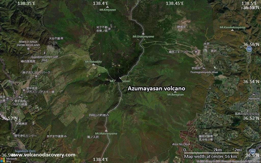 Satellite/aerial-type map of Azumayasan volcano (scale of approx. 10-20 km)