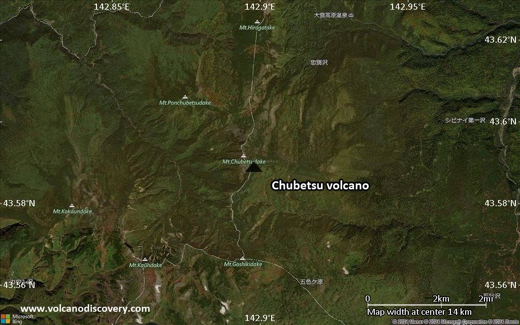 Satellite/aerial-type map of Chubetsu volcano (scale of approx. 10-20 km)