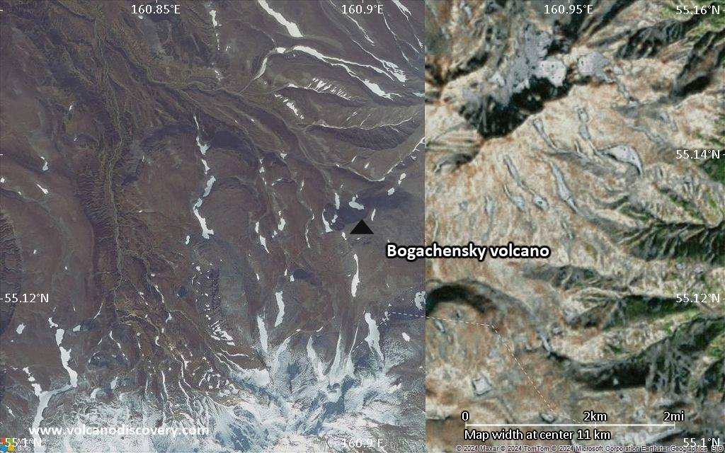 Satellite/aerial-type map of Bogachensky volcano (scale of approx. 10-20 km)