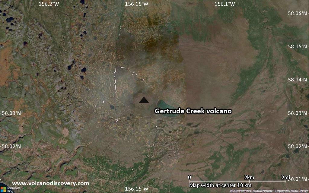 Satellite/aerial-type map of Gertrude Creek volcano (scale of approx. 10-20 km)