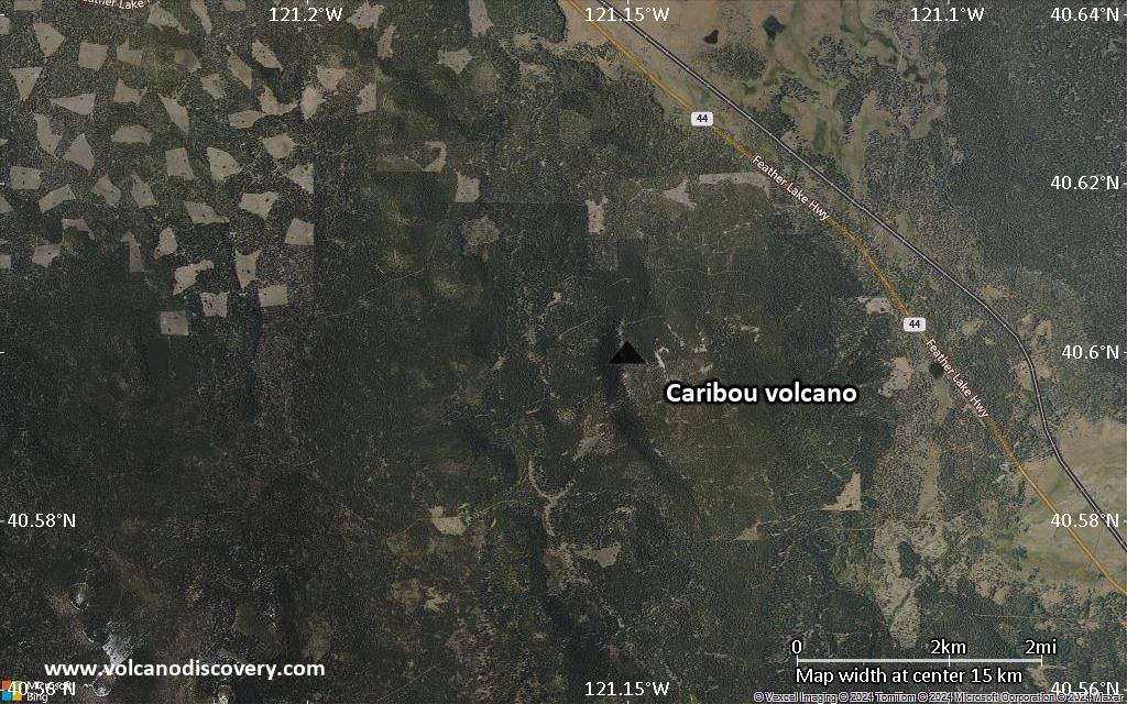 Satellite/aerial-type map of Caribou volcano (scale of approx. 10-20 km)