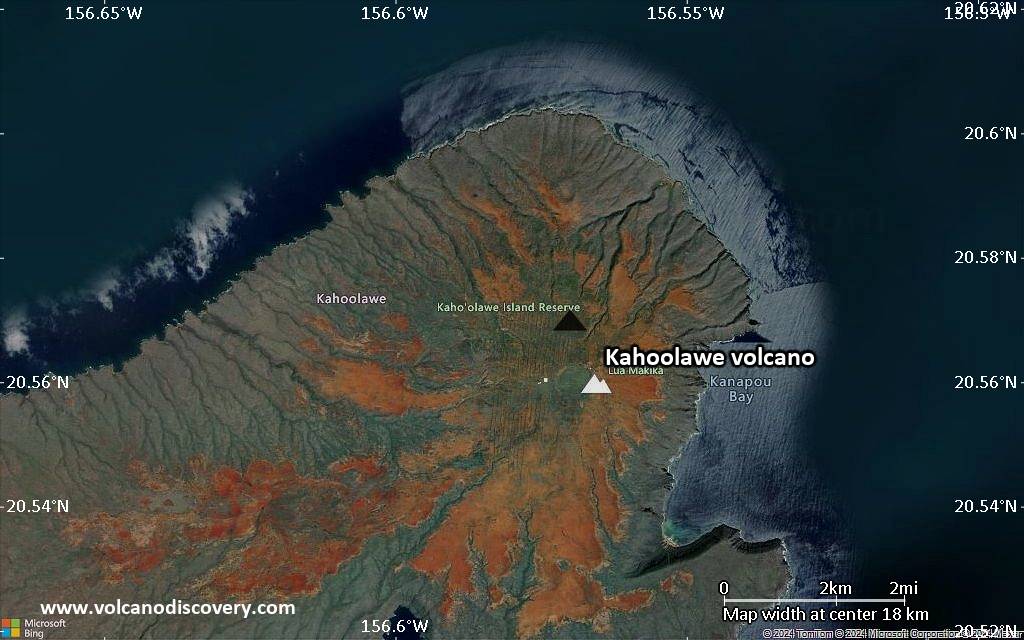 Satellite/aerial-type map of Kahoolawe volcano (scale of approx. 10-20 km)