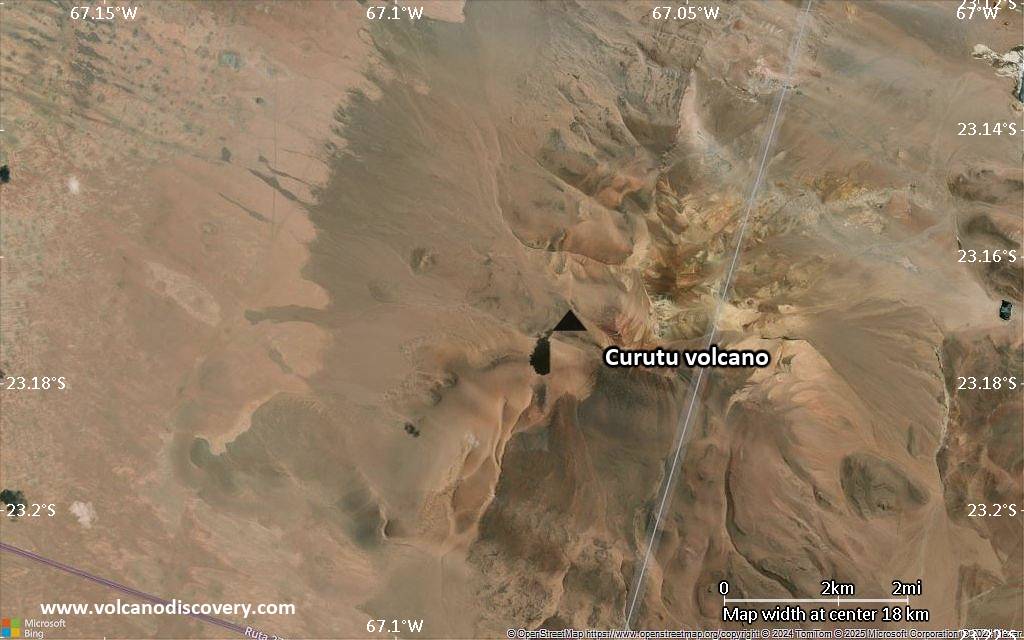 Satellite/aerial-type map of Curutu volcano (scale of approx. 10-20 km)