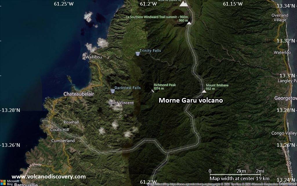 Satellite/aerial-type map of Morne Garu volcano (scale of approx. 10-20 km)