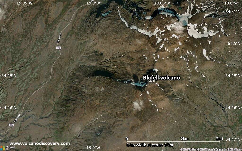 Satellite/aerial-type map of Blafell volcano (scale of approx. 10-20 km)