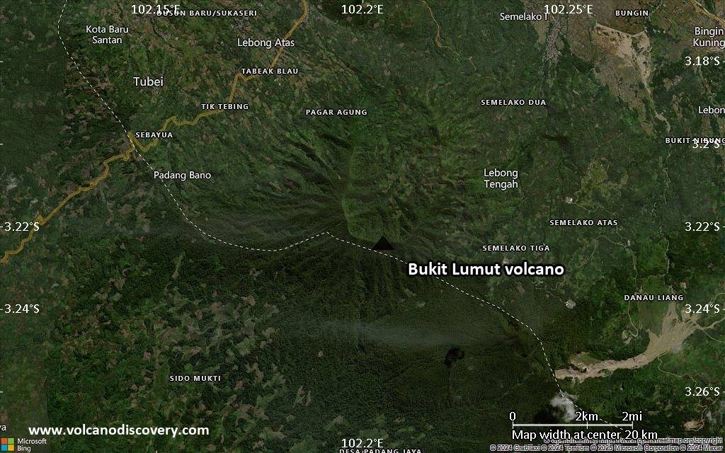 Satellite/aerial-type map of Bukit Lumut volcano (scale of approx. 10-20 km)