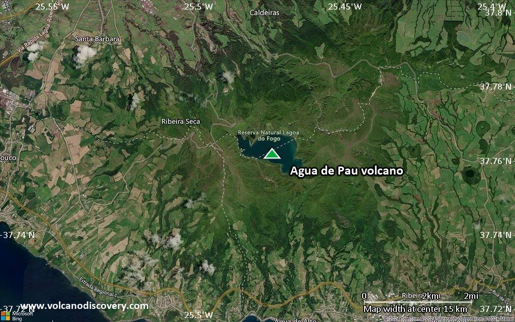 Satellite/aerial-type map of Agua de Pau volcano (scale of approx. 10-20 km)
