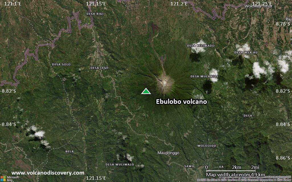Satellite/aerial-type map of Ebulobo volcano (scale of approx. 10-20 km)