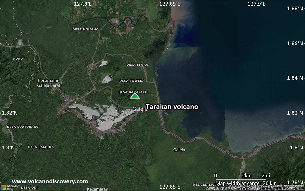 Satellite/aerial-type map of Tarakan volcano (scale of approx. 10-20 km)