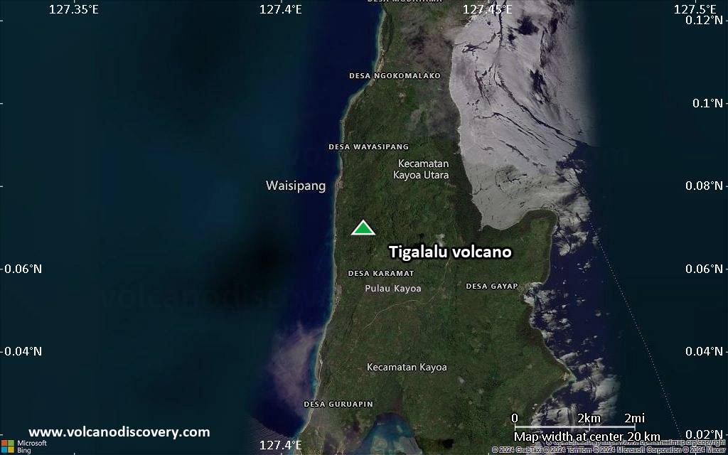 Satellite/aerial-type map of Tigalalu volcano (scale of approx. 10-20 km)