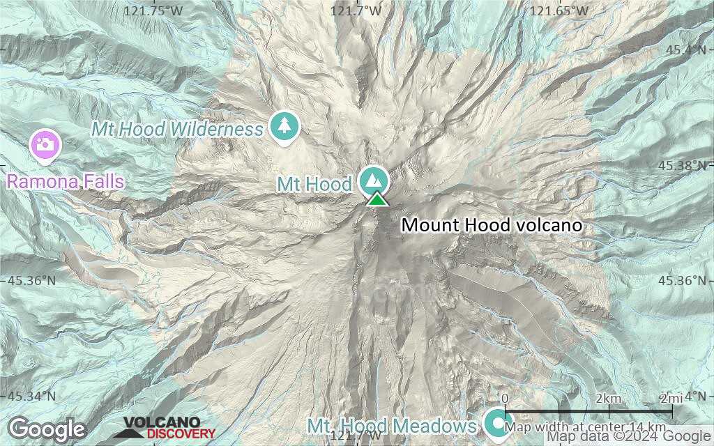 Terrain-type map of Mount Hood volcano (scale of approx. 10-20 km)