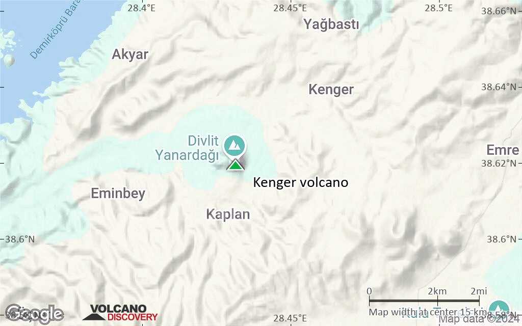 Terrain-type map of Kenger volcano (scale of approx. 10-20 km)