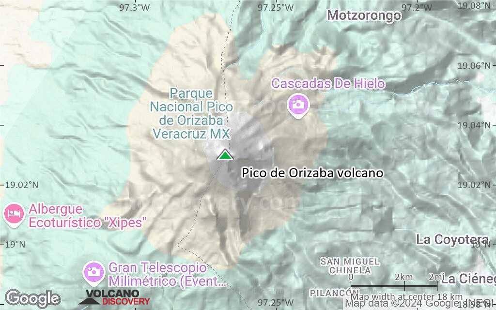 Terrain-type map of Pico de Orizaba volcano (scale of approx. 10-20 km)