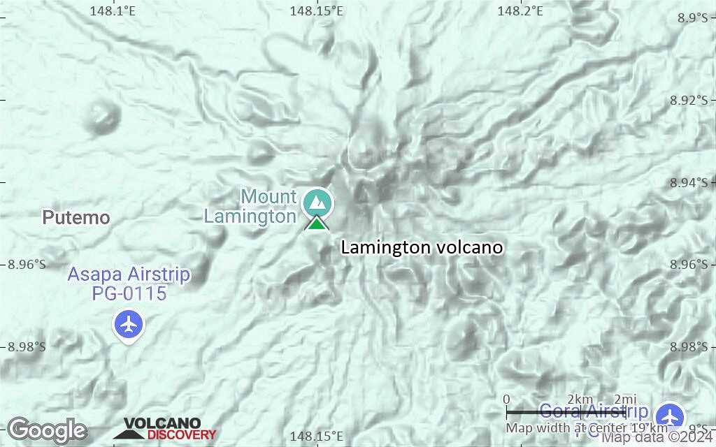 Terrain-type map of Lamington volcano (scale of approx. 10-20 km)