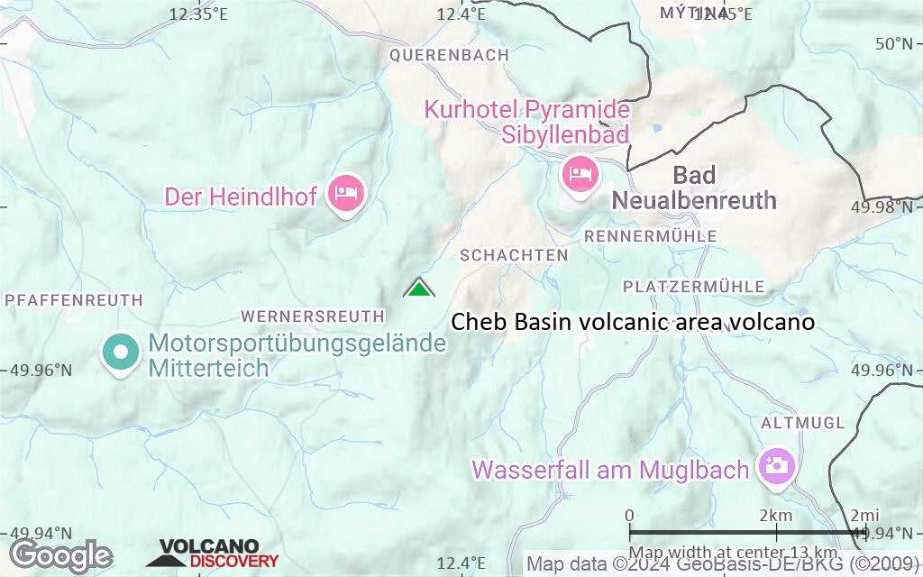 Terrain-type map of Cheb Basin volcanic area volcano (scale of approx. 10-20 km)