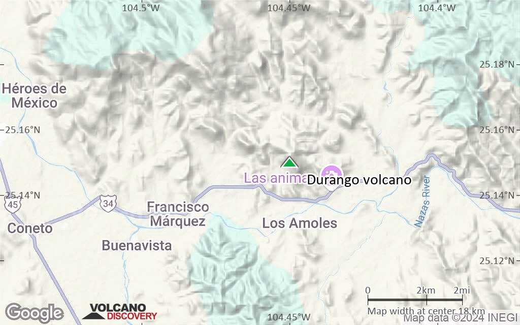 Terrain-type map of Durango volcano (scale of approx. 10-20 km)