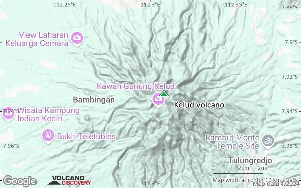 Terrain-type map of Kelud volcano (scale of approx. 10-20 km)