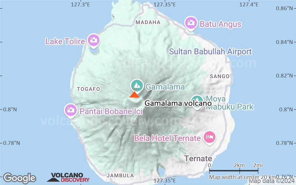 Terrain-type map of Gamalama volcano (scale of approx. 10-20 km)