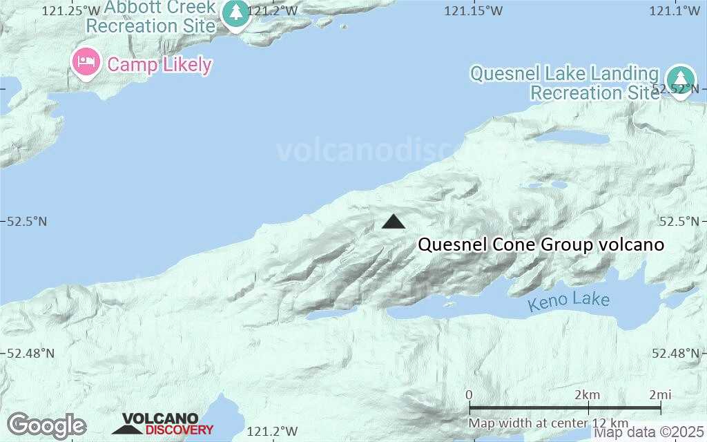Terrain-type map of Quesnel Cone Group volcano (scale of approx. 10-20 km)