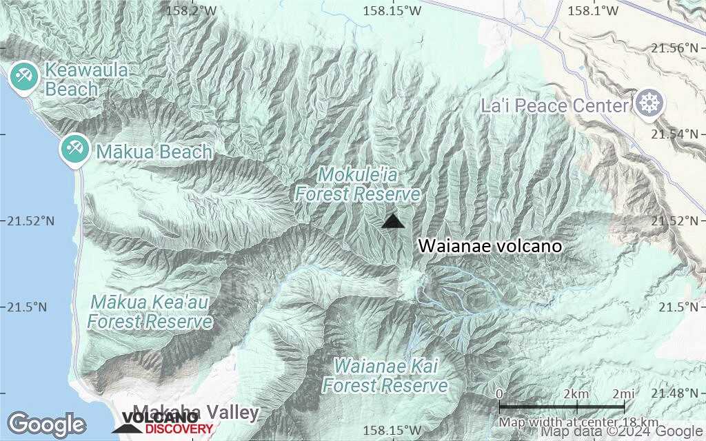 Terrain-type map of Waianae volcano (scale of approx. 10-20 km)