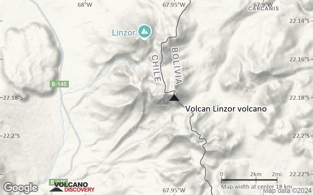 Terrain-type map of Volcan Linzor volcano (scale of approx. 10-20 km)