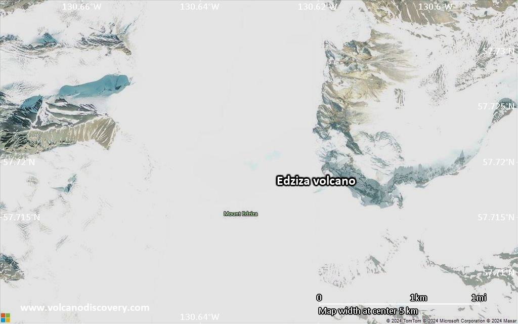 Satellite/aerial-type map of Edziza volcano (scale of 5-10 km)