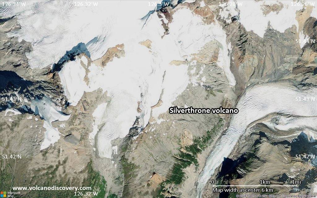 Satellite/aerial-type map of Silverthrone volcano (scale of 5-10 km)