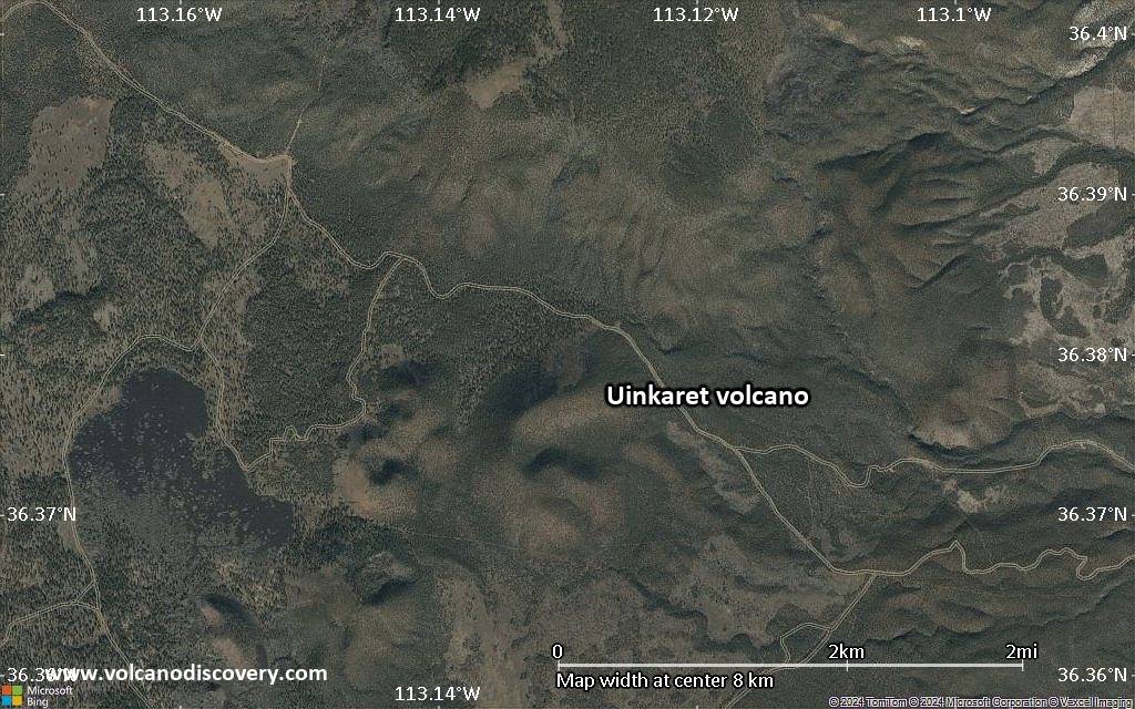 Satellite/aerial-type map of Uinkaret volcano (scale of 5-10 km)