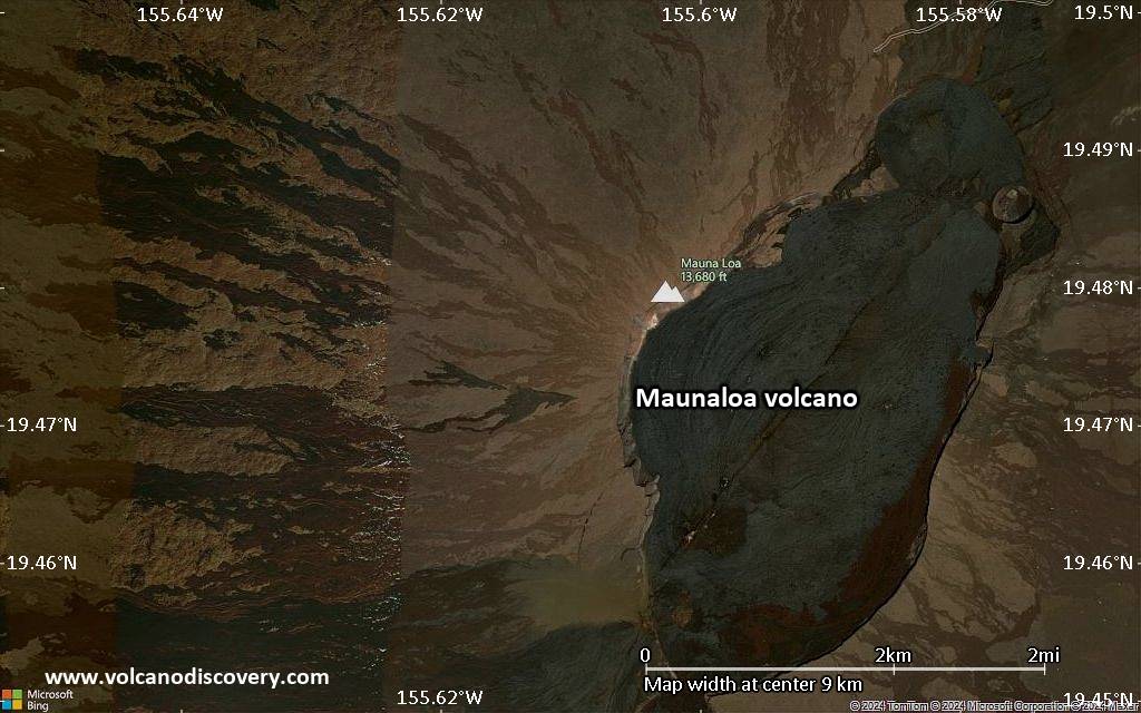 Satellite/aerial-type map of Maunaloa volcano (scale of 5-10 km)