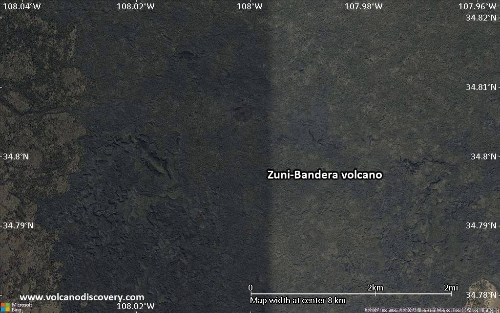 Satellite/aerial-type map of Zuni-Bandera volcano (scale of 5-10 km)