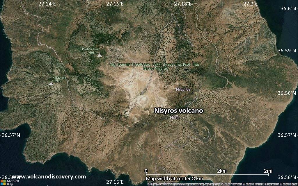 Satellite/aerial-type map of Nisyros volcano (scale of 5-10 km)