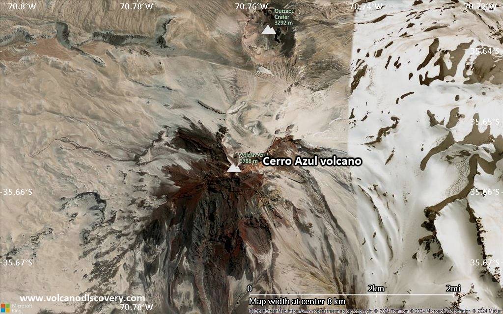 Satellite/aerial-type map of Cerro Azul volcano (scale of 5-10 km)